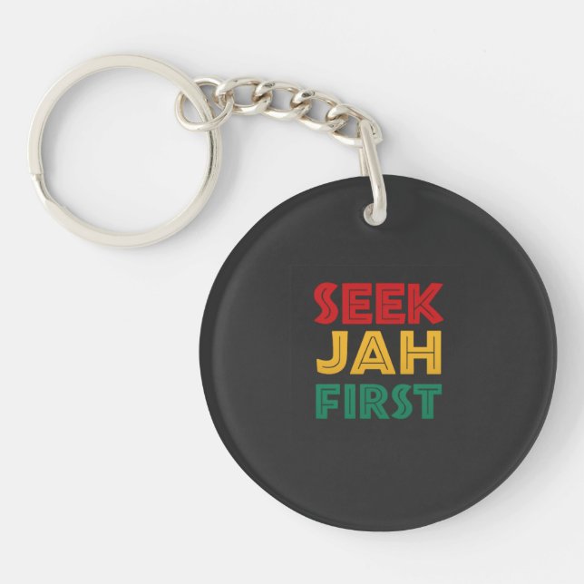 Seek Jah First Rastafarian Reggae Rasta Colors Keychain (Front)