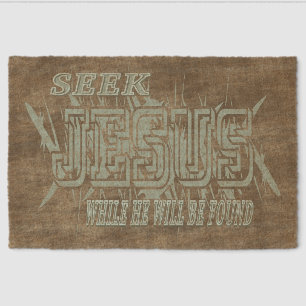 Seek Jesus with Jesus Over Crown of Thorns Fiber Doormat