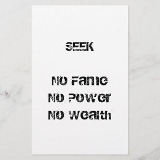 SEEK No Fame No Power No Wealth jGibney The MUSEU Stationery