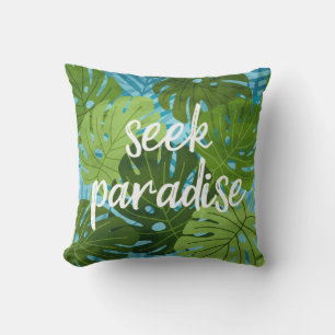 Seek Paradise Hawaiian Monstera Leaf Tropical Cool Outdoor Pillow