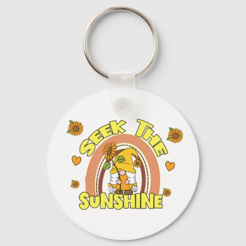 Seek The Sunshine Gnome Sunflower Summer Lovers   Keychain