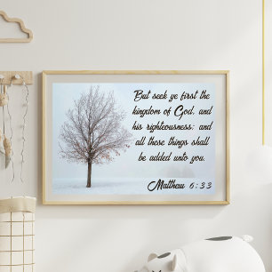 Seek Ye First the Kingdom Winter Tree Landscape Poster