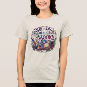 Seeking Refuge in Books Whimsical Celestial Mystic Tri-Blend Shirt