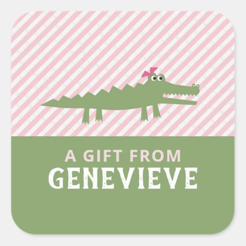 SEERSUCKER ALLIGATOR PINK SQUARE STICKER