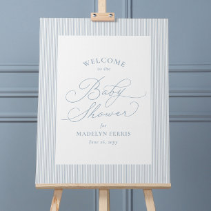 Seersucker blue white stripe baby shower welcome foam board