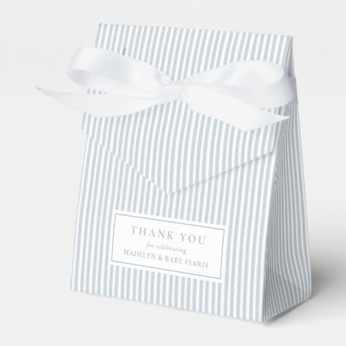 Seersucker blue white stripe preppy baby shower favor boxes
