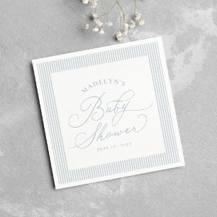 Seersucker blue white stripe preppy baby shower napkins