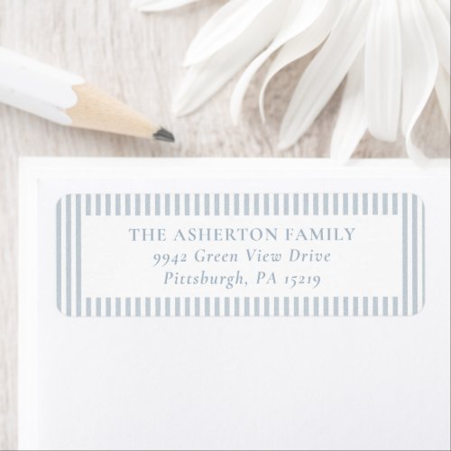 Seersucker blue white stripe simple preppy address label