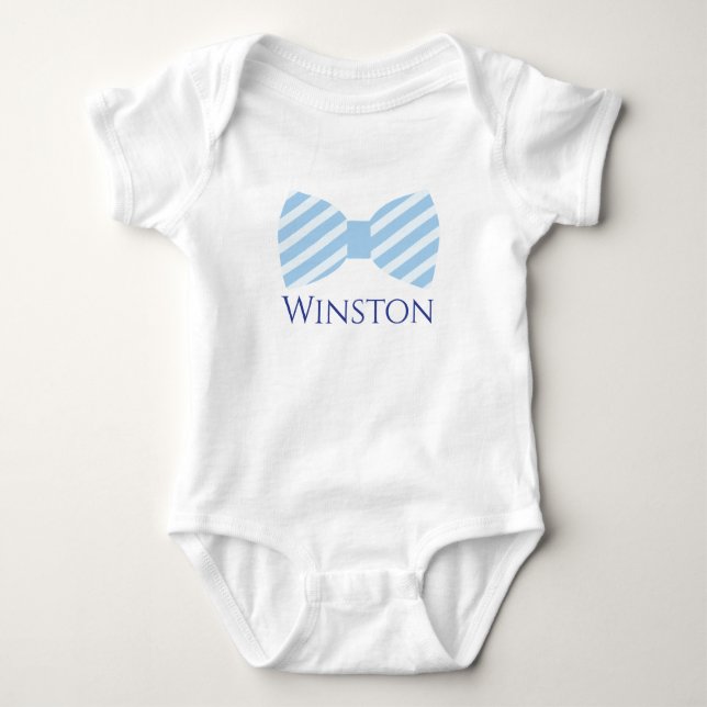 Seersucker Bow Tie Personalized Baby Boy Bodysuit (Front)