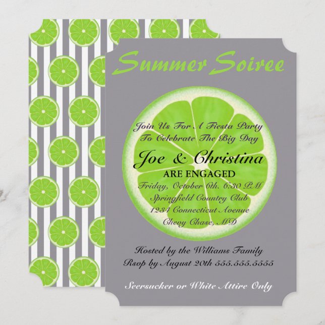 Seersucker & Lime Fiesta Cocktail Party Invitation (Front/Back)