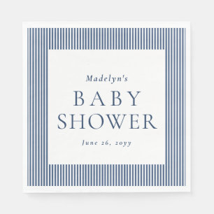 Seersucker navy white stripe preppy baby shower napkins