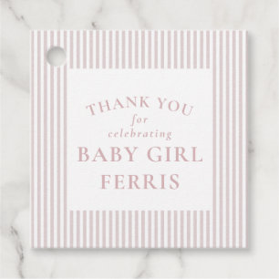 Seersucker pink white stripe baby shower thank you favor tags