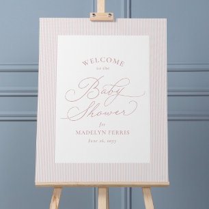 Seersucker pink white stripe baby shower welcome foam board