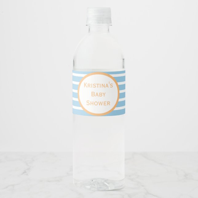 Seersucker Striped Baby Shower Water Bottle Label (Front)