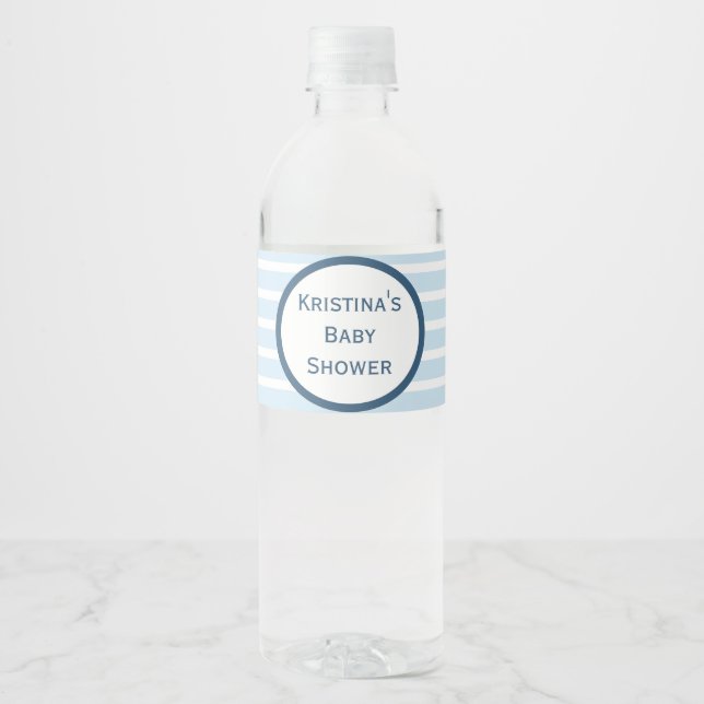 Seersucker Striped Baby Shower Water Bottle Label (Front)