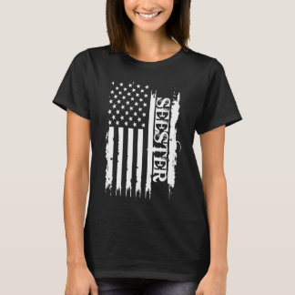 Seester United States Distressed w US Flag T-Shirt