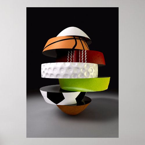 Segmented Fragmenting Sports Ball Poster