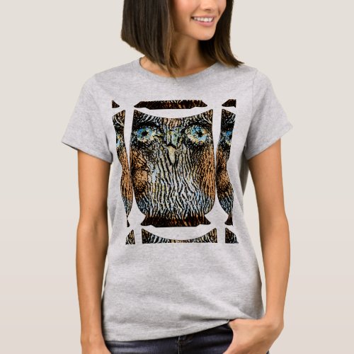 Segmented Owl Graphic Wood Grain Abstract T_Shirt