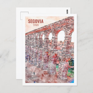 Segovia Spain Famous Travel Watercolor Sketch Postcard