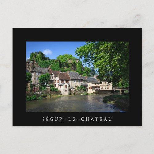 Segur_le_Chateau in France black text postcard