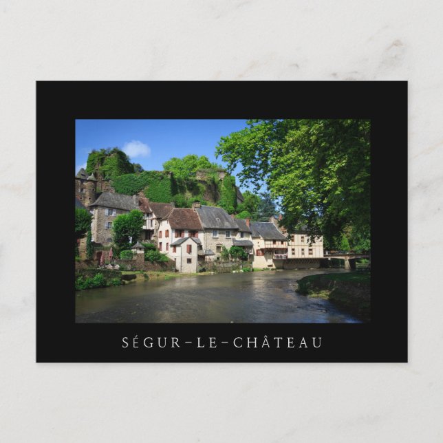 Segur-le-Chateau in France black text postcard (Front)