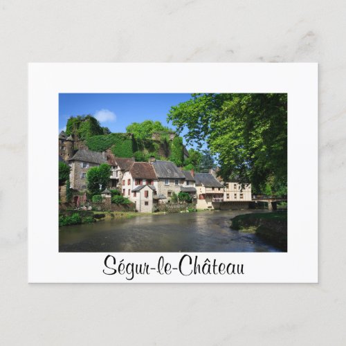 Segur_le_Chateau in France white text postcard