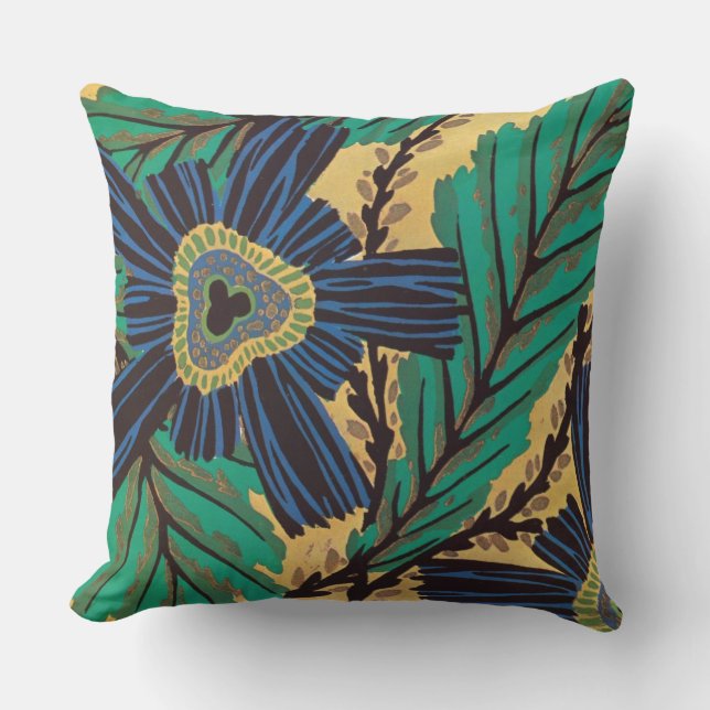 Séguy’s Art Deco Blue Flower Throw Pillow (Front)
