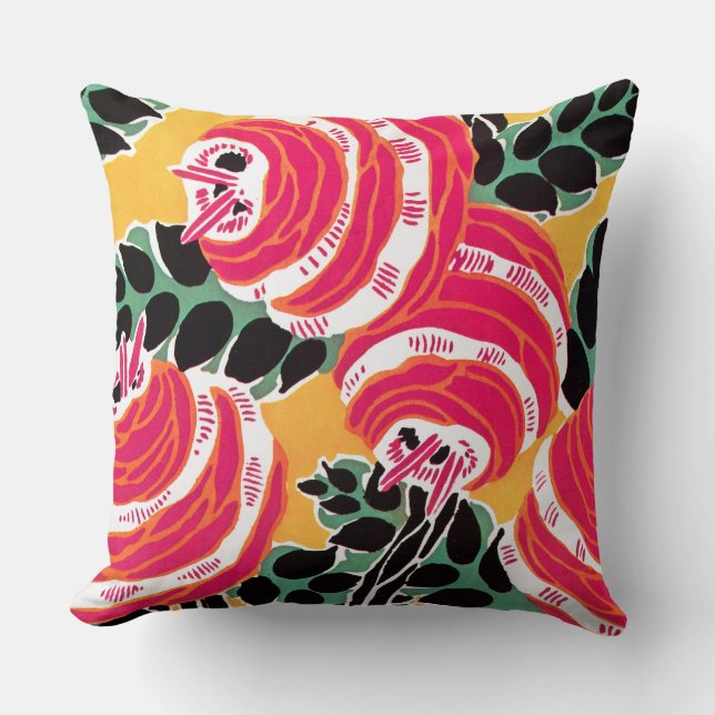 Séguy’s Art Deco Pink and White Flower Throw Pillow (Front)