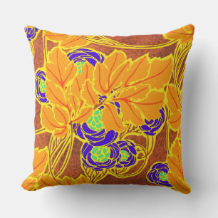 Séguy’s Art Deco Purple and Green Flowered Throw Pillow