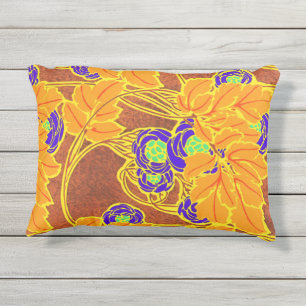 Séguy’s Art Deco Purple and Green Flowers Outdoor Pillow