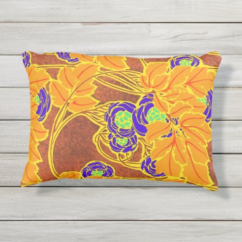 Sguyâs Art Deco Purple and Green Flowers Outdoor Pillow