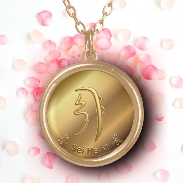 Sei He Ki Emotional Mental Healing Symbol Gold Plated Necklace (Sei He Ki símbolo Reiki  para la sanación emocional y claridad mental.)