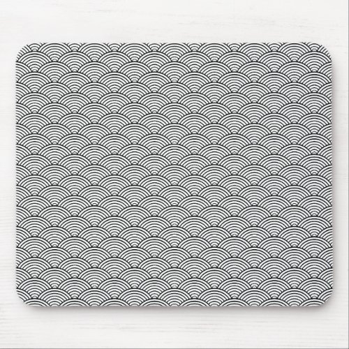 Seigaiha Black And White Japanese Wave Pattern Mouse Pad