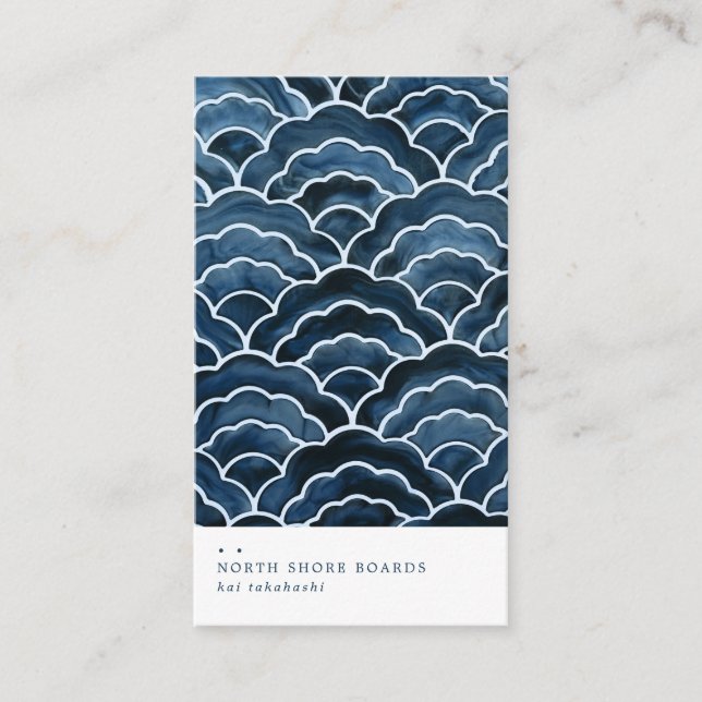 Seigaiha Blue Wave Pattern Business Card (Front)
