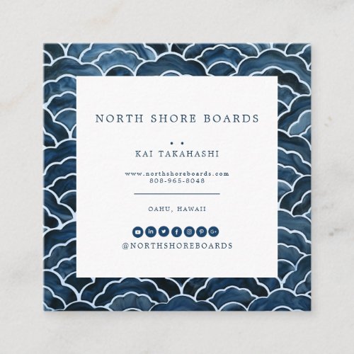 Seigaiha Blue Wave Pattern Square Business Card