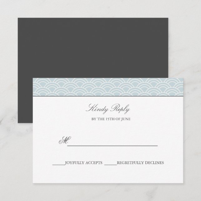 Seigaiha | Dusty Blue Japanese wave wedding rsvp Card (Front/Back)
