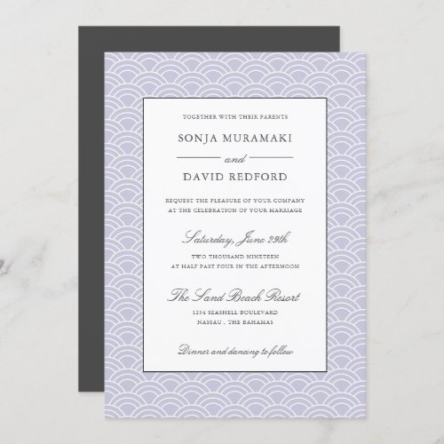 Seigaiha  Dusty Lilac Japanese wave Beach wedding Invitation