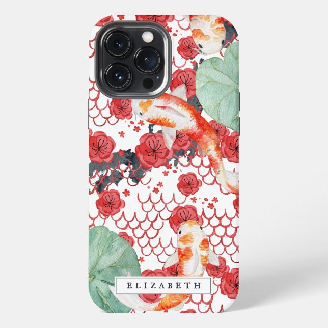 Seigaiha Floral Wave Pattern Koi Fish Monogram Iphone Case (Back)
