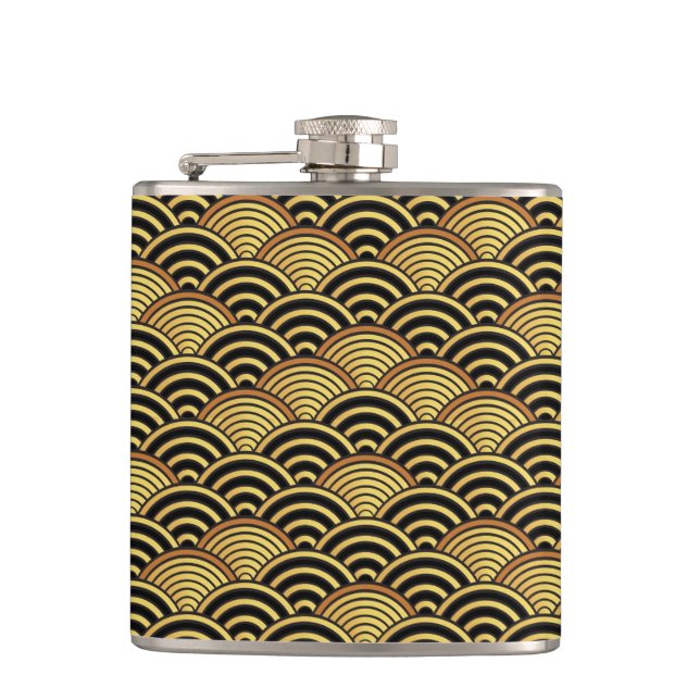 Seigaiha Japanese Wave Gold Rainbow Pattern Flask (Front)