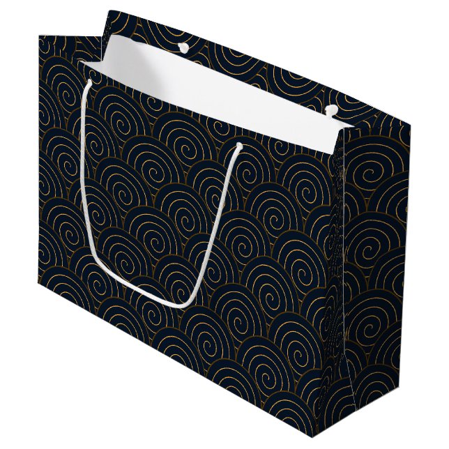 Seigaiha Japanese Wave Large Gift Bag (Front Angled)