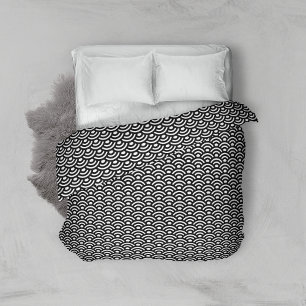 Seigaiha, Waves, Japanese, Black and White Duvet Cover