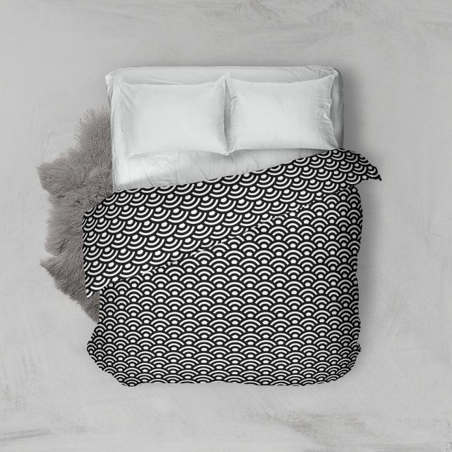Seigaiha, Waves, Japanese, Black and White Duvet Cover (Creator Uploaded)