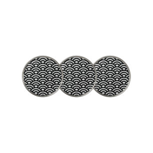 Seigaiha, Waves, Japanese, Black and White Golf Ball Marker
