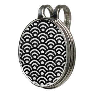 Seigaiha, Waves, Japanese, Black and White Golf Hat Clip