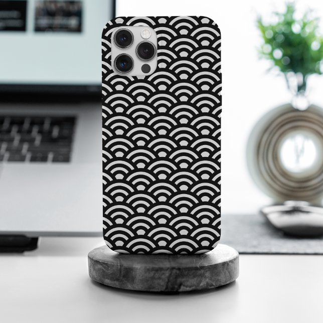 Seigaiha, Waves, Japanese, Black and White iPhone Case (Creator Uploaded)