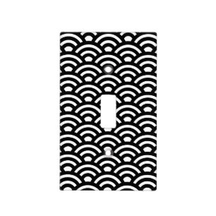 Seigaiha, Waves, Japanese, Black and White Light Switch Cover