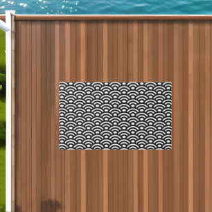 Seigaiha, Waves, Japanese, Black and White Outdoor Rug