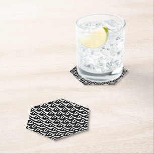 Seigaiha, Waves, Japanese, Black and White Paper Coaster