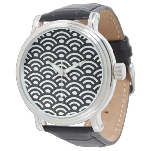 Seigaiha, Waves, Japanese, Black and White Watch
