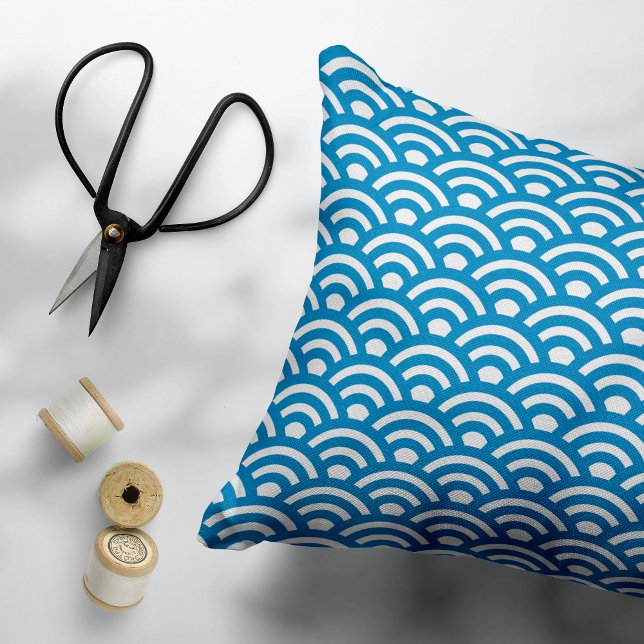 Seigaiha, Waves, Japanese, Blue and White Accent Pillow (Creator Uploaded)
